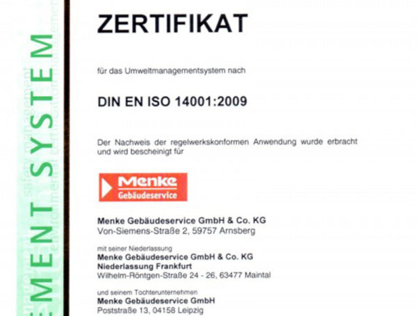 Rezertifizierung nach DIN EN ISO 14001:2009